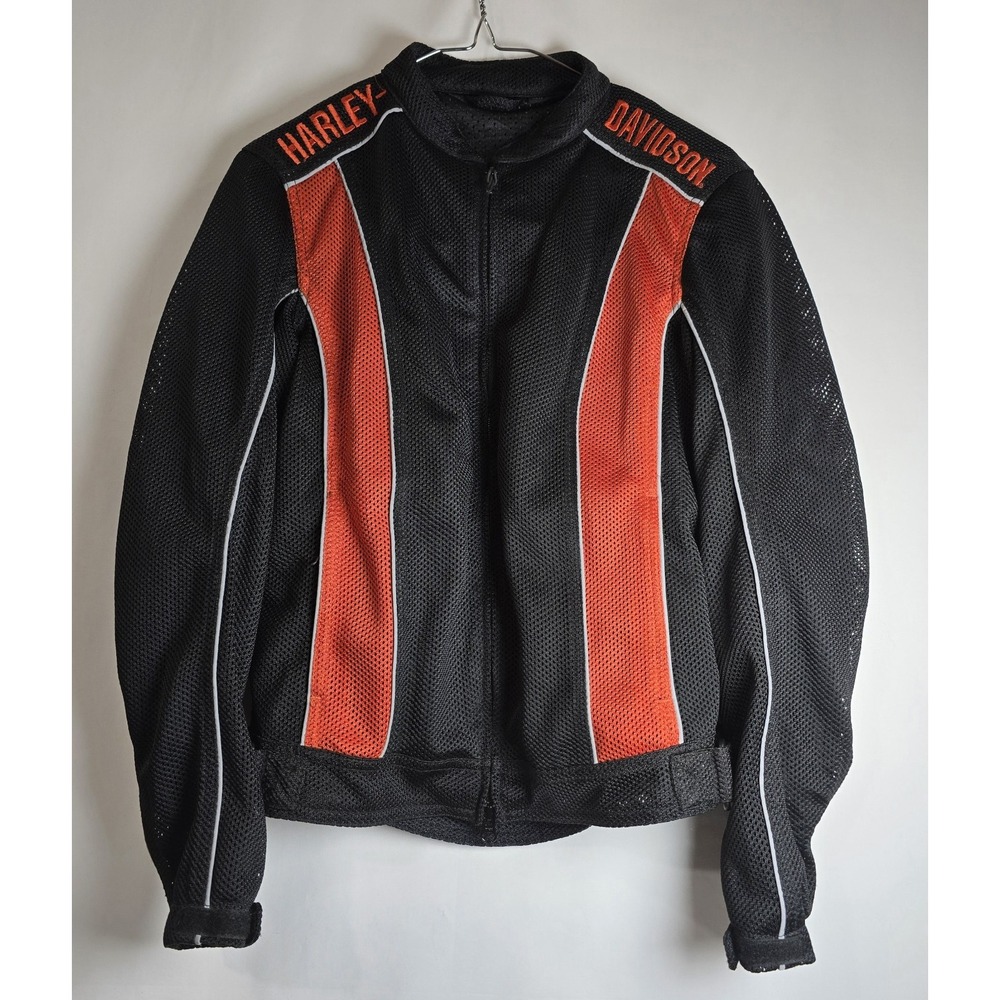 Harley Davidson Women's Jacket Sz Sm black/orange mesh reflective armor pockets